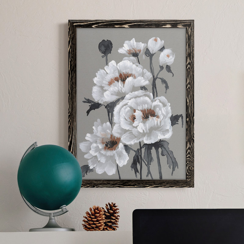 Peony Profusion II - peinture sur toile encadrée, H 20 po x l 17 po x P 1 po, Noir