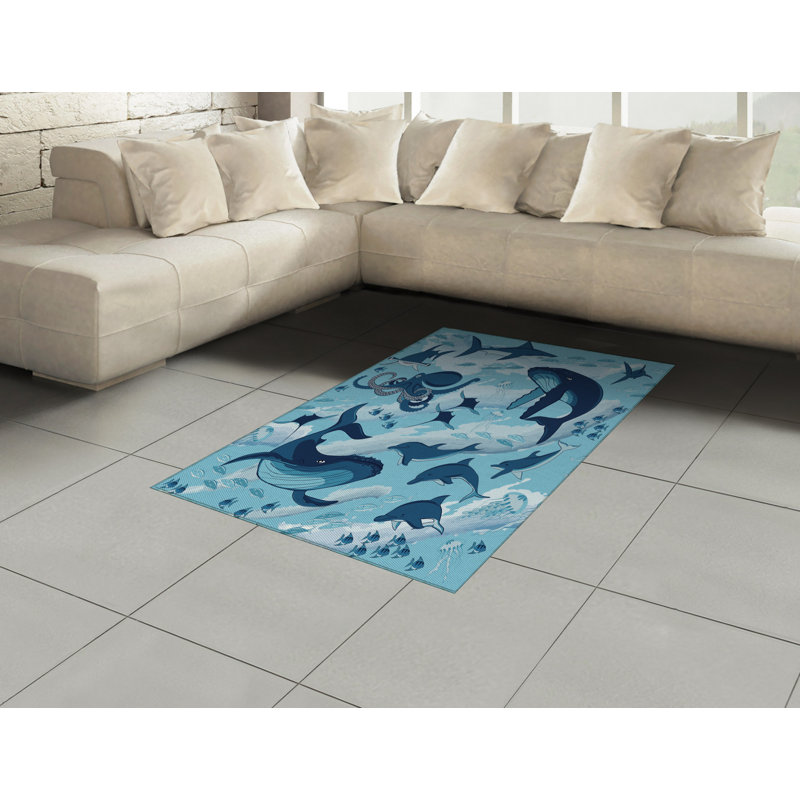 Shark Blue High Density Long Fiber Poly Threads Decorative Area Rug Carpet, Rectangle 4' x 5'8"
