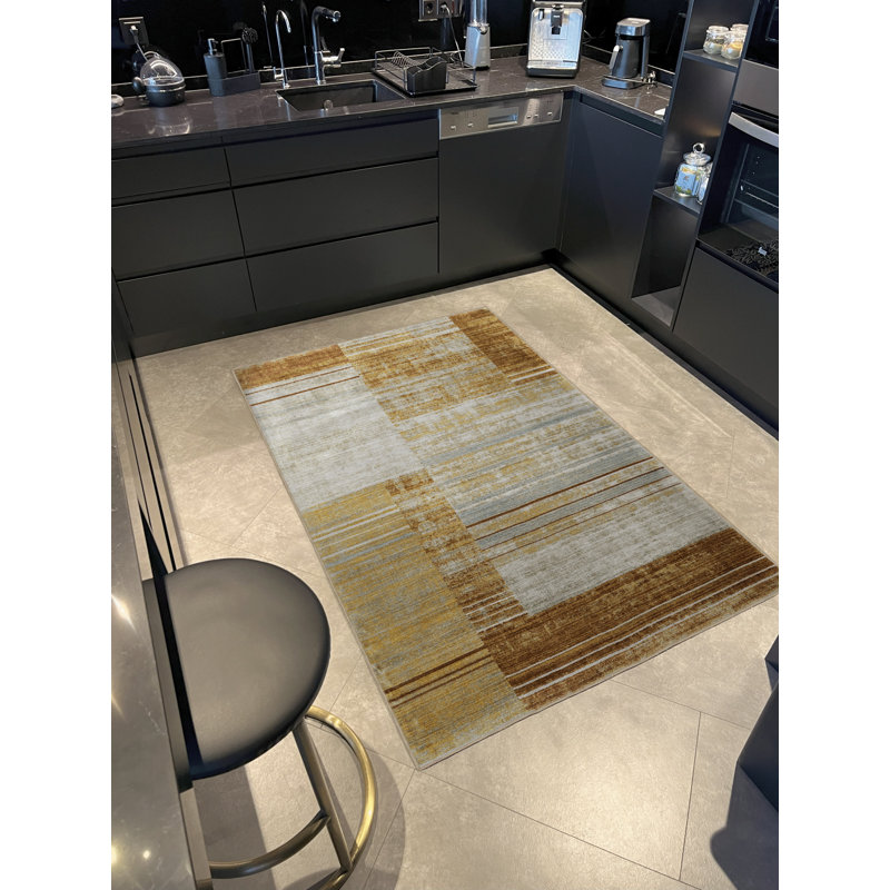 Tapis décoratif moderne à motif abstrait orange et beige, Tapis de couloir 3 pi 9,81 po x 9 pi 10,11 po