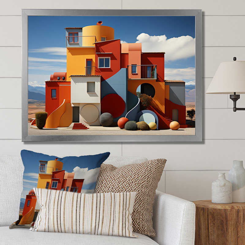 " Landscape Colourful Geometry Building I ", H 30 po x l 40 po x P 1,5 po, Cadre simple argenté
