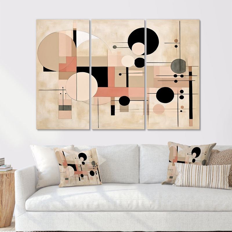 Cubisme beige et rose Synergy I - ensemble de décorations murales abstraites, Toile tendue, H 40 po x l 60 po x P 1 po