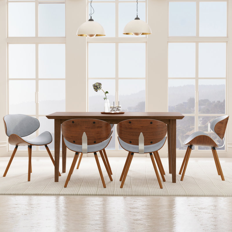 Stone Grey Faux Leather Upholstered Dining Chair with Bentwood Backrest
