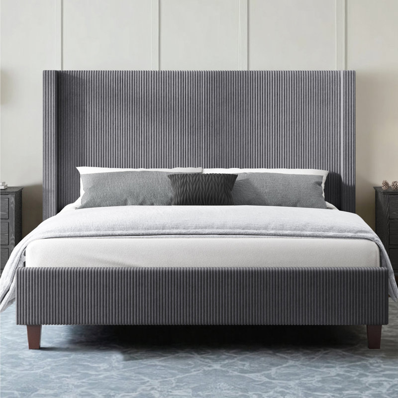 Lit tapissier Crofford, Velours côtelé gris, Grand
