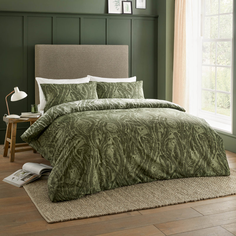 Benambra Cotton Blend Abstract Duvet Cover Set with Pillowcases, Double Duvet Cover + 2 Standard Pillowcases, Green