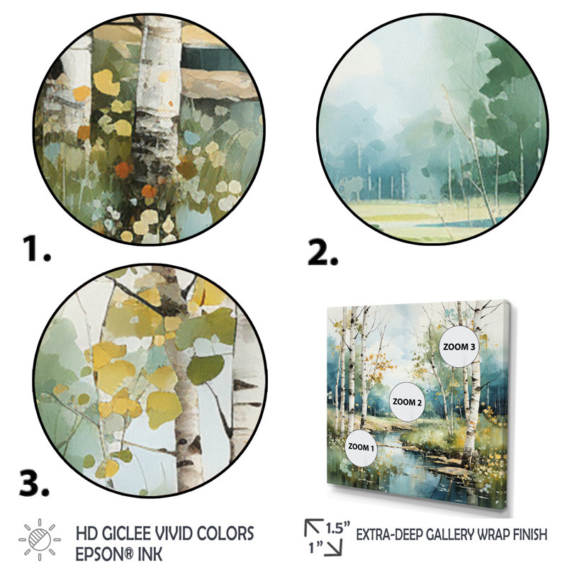 «Birch Woods Whispering Winds X», art mural encadré de bouleau, H 36 po x l 36 po x P 1,5 po, Cadre flottant brun