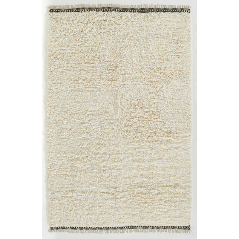 Astell Solid Color Handmade Flatweave Wool Area Rug in Ivory, Rectangle 5' x 8'