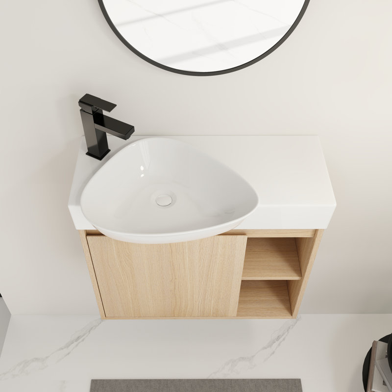 Ensemble de meuble-lavabo mural de 26 pouces avec lavabo en céramique blanche et porte à fermeture douce