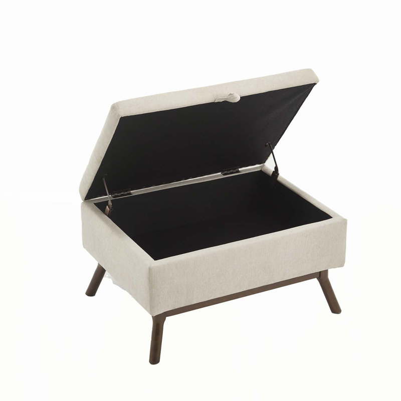 Versatile Solid Wood Ottoman with Internal Storage for Various Rooms, Beige