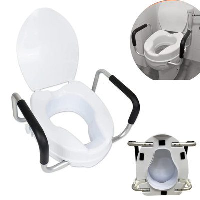 4 Inch Raised Soft Close Plastic Toilet Seat With Support Handles (White)
