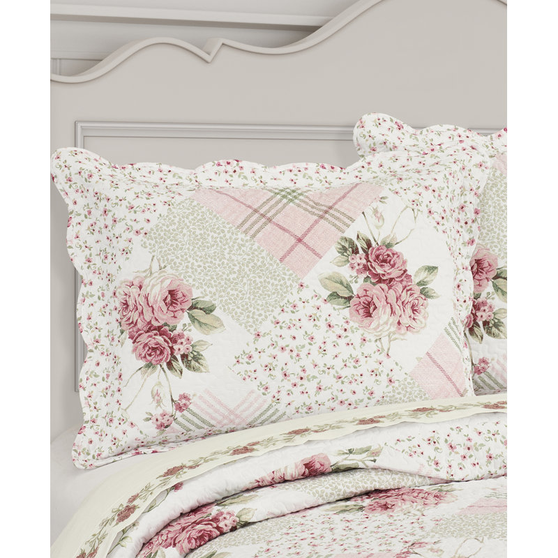 King Rose Reversible Cotton Quilt Set with Shams