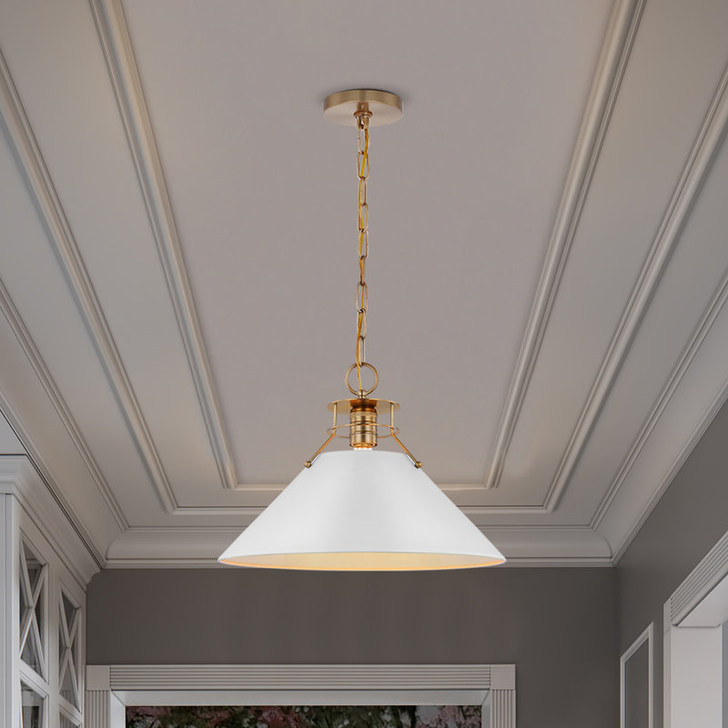 Rodarte 1-Light Dimmable Cone Pendant, 11.6" H x 16.5" W x 16" D, Matte White/Burnished Brass