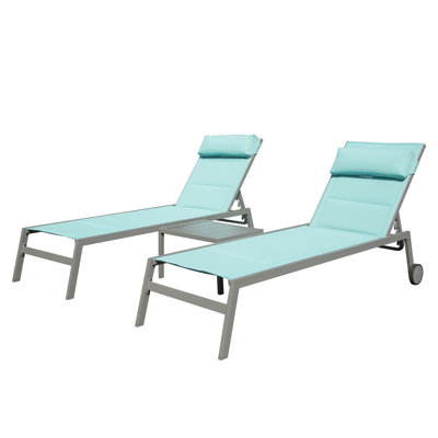 Outdoor Patio Chaise Lounge Of 3 - Aluminum Beach Chairs With Fabric And Adjustable Position Recliner For Poolside, Yard, Balcony In Lake Blue Pool Cushion 5 Positions Reclining Chair Beach,