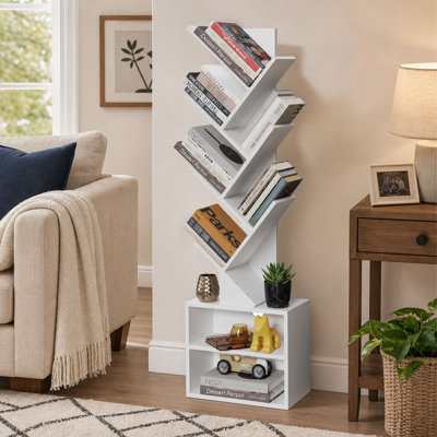 6-Tier Tree Bookshelf with Storage Cabinet, Tall Narrow Bookcase Organizer for Bedroom Living Room Home Office and Small Spaces