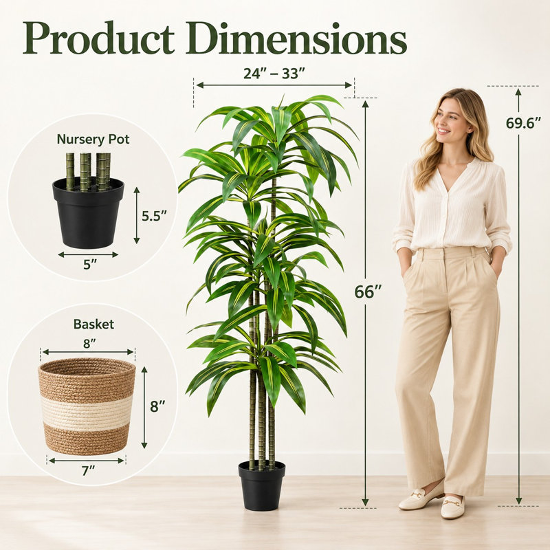 Arbre dracaena artificiel en pot avec des feuilles tropicales réalistes
