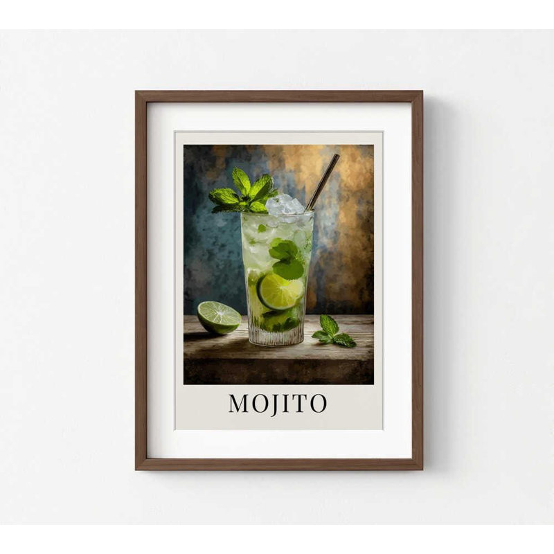 Mojito Cocktail, reproduction d'art moderne, H 40 po x l 30 po, Impression encadrée avec passe-partout, Brun
