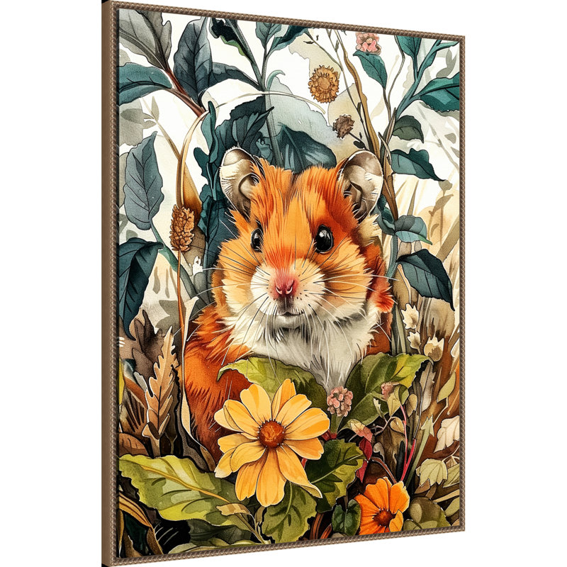 «Hamster in Flowers» par Ilora, reproduction d'art sur toile encadrée, H 42 po x l 32 po