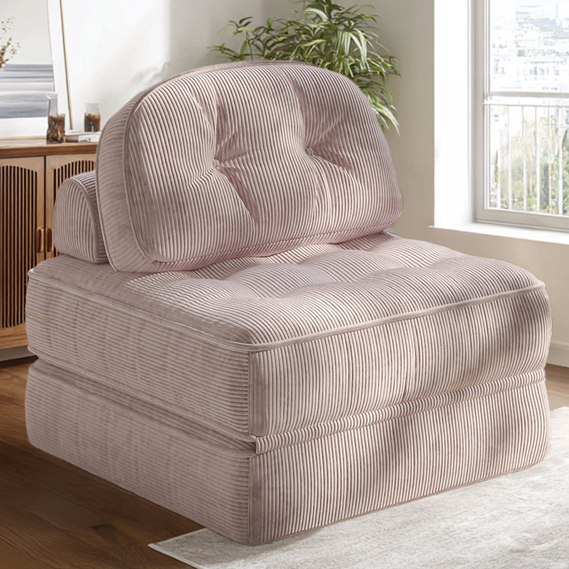 Folding Sofa Bed with Pillow, Convertible Comfy Couch Bed for Adults, Modern Ribbed Design for Apartment Living Room and Bedroom, Single Size