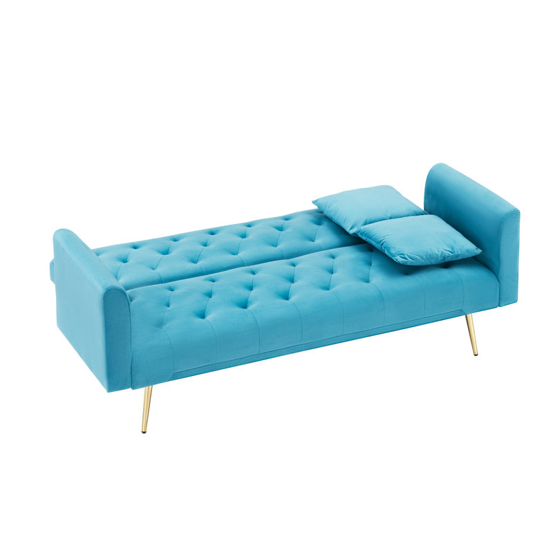 Canapé-lit 71 po convertible en velours bleu clair - Style rétro, idéal pour les petits salons, les chambres et les bureaux