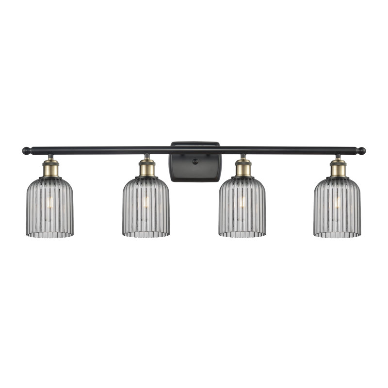Éclairage pour meuble-lavabo à 4 lumières à intensité variable Fiennes Veil, Laiton antique noir, Gris fumée