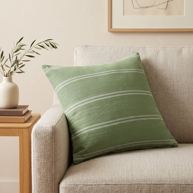 Hudie Striped Cotton Throw Pillow, Green, Pillow Cover Only - No Insert