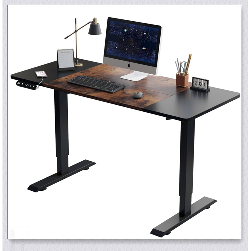 Bureau électrique debout avec fonction réglable en hauteur, noir et brun rustique, idéal pour la maison et le bureau, design moderne et durable