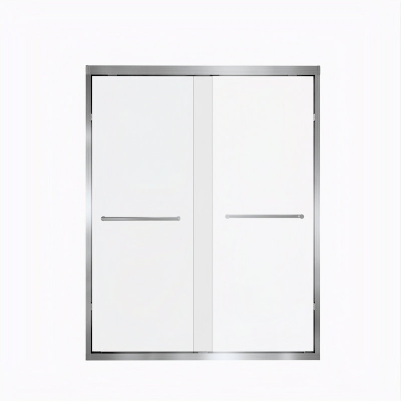 5054 " X 72" Tempered Glass With Explosion Proof Film, Aluminum Frame Double Sliding Shower Door, "1/4 (6 Mm), Stainless Steel Handle,Brushed Nickel