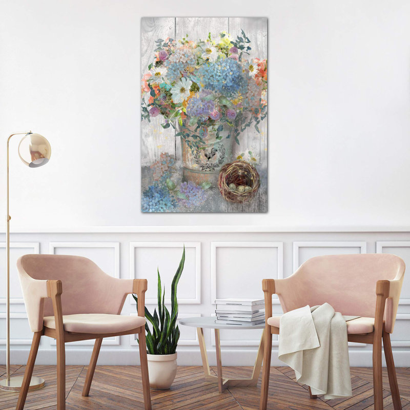 Bucket Of Flowers I by Nan - Painting on Canvas, 30.48 cm H x 45.72 cm W