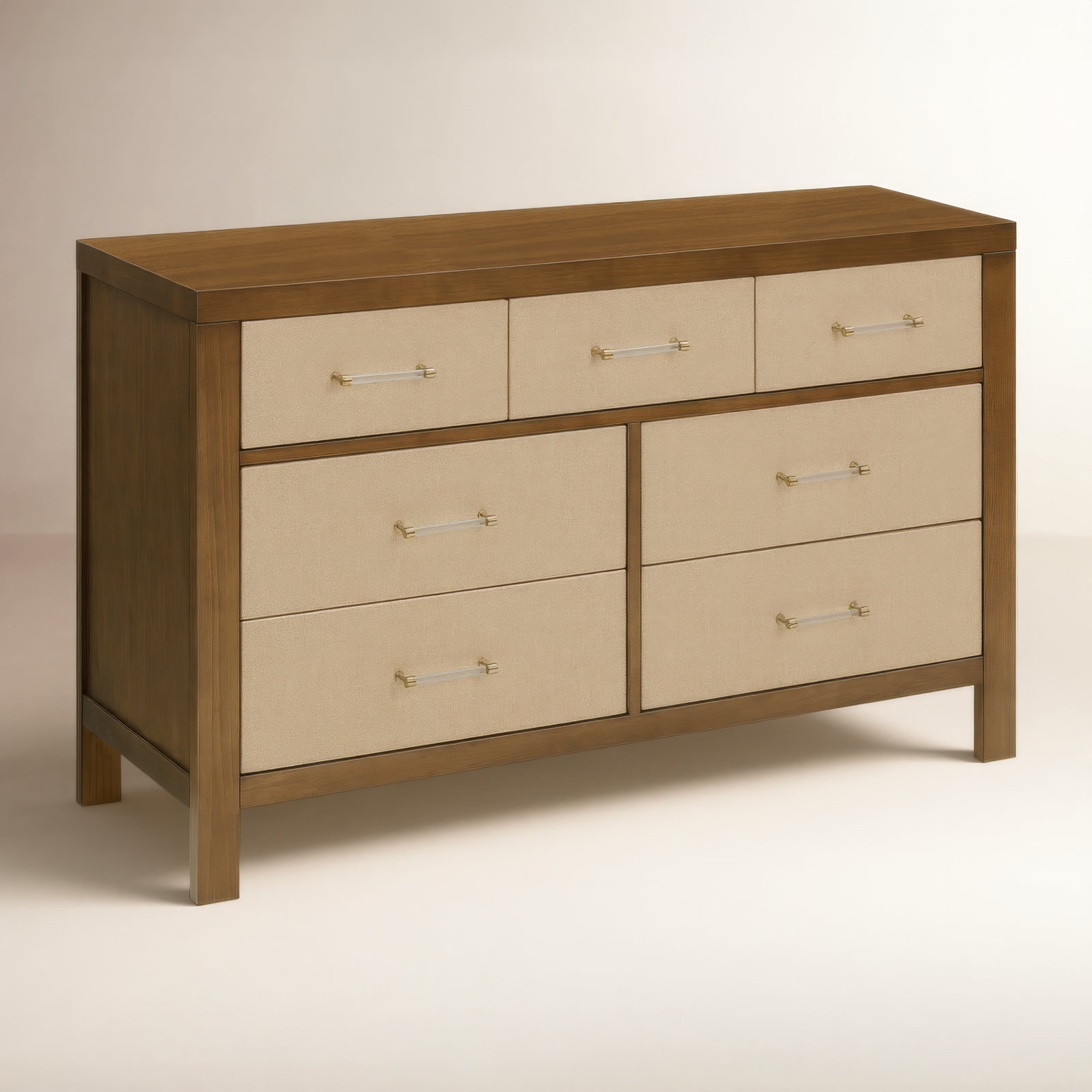 Eloise 7-Drawer Assembled Dresser, Natural Walnut/Performance Sand Eco Weave