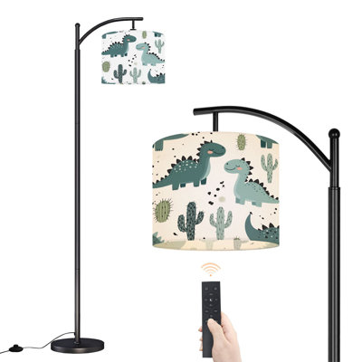 Lampe arc sur pied dinosaure bébé garçon sans soudure Sweet Dino Cactus scandinave mignonne avec lampes sur pied avec télécommande DEL Abat-jour réglables Hautes lampes pour lire Bureau