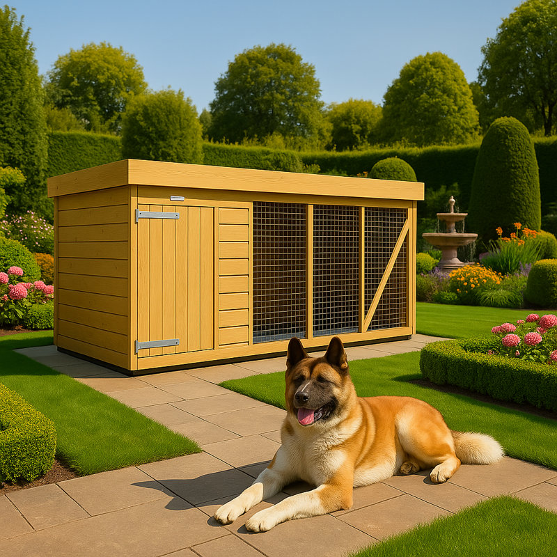 Dog Kennel and Run, 127cm H x 358cm W x 185cm D