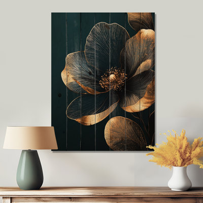 Or et pivoines noires, fragiles beauté I - art mural en bois pivoines - sur bois de pin naturel