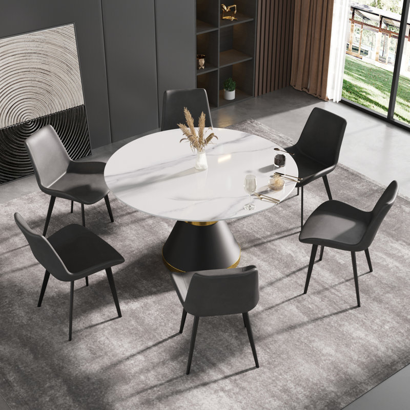 Ensemble de table de salle à manger 6 pièces avec chaises en similicuir, ensemble de salle à manger 7 pièces, Blanc, Gris