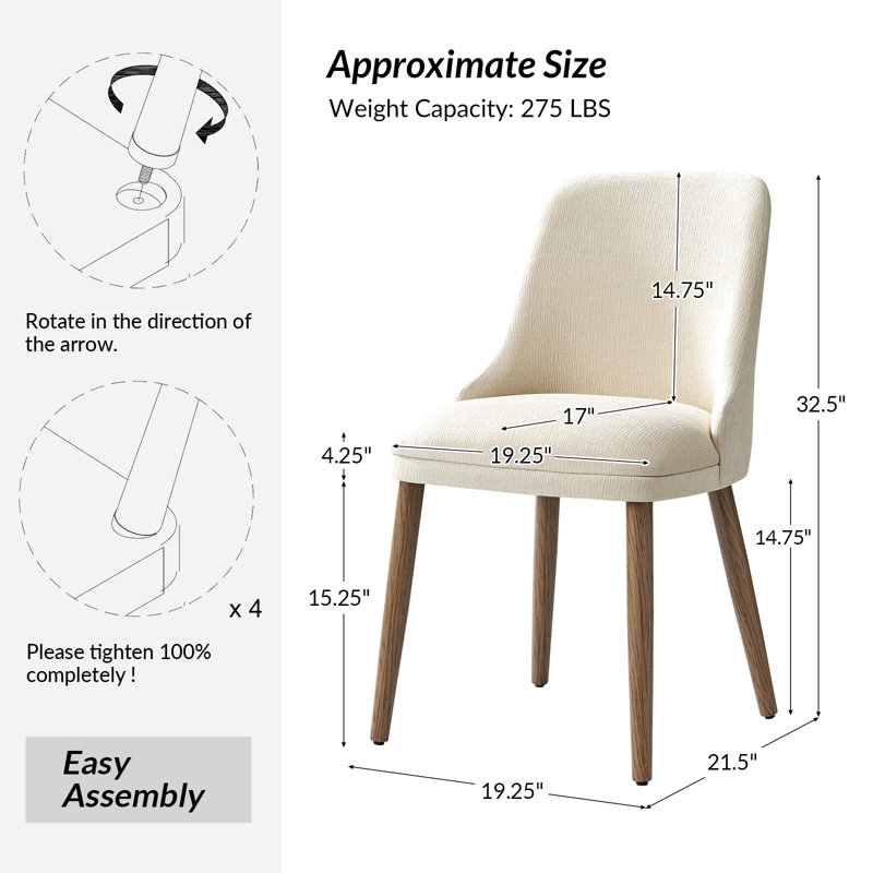 Ensemble de chaises de salle à manger rembourrées l 19,25 po Kanalu, 6, Ivoire ivoire