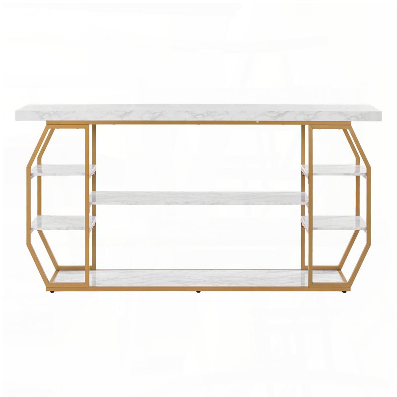 3-Tier Marble Console Table - Modern Gold Geometric Frame