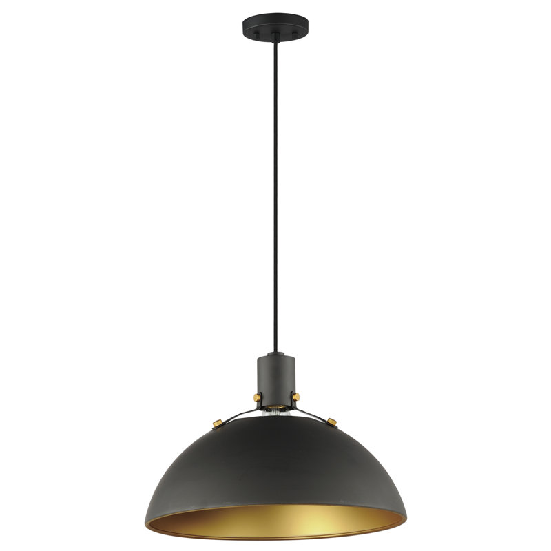 Luminaire suspendu unique à 1 lumière Dawn, Laiton antique / noir, H 12,75 po x l 19,5 po x P 19,5 po