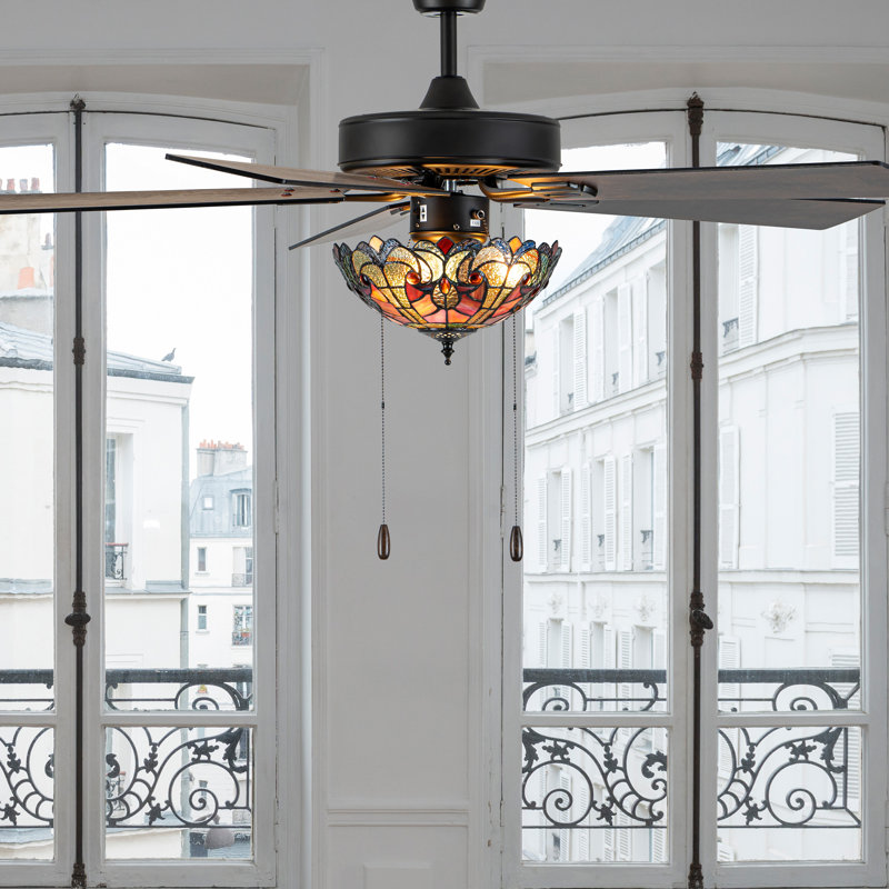 Ventilateur de plafond 52 po en verre teint huilé avec télécommande Tiffany Halston