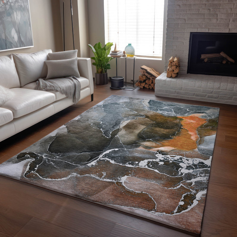 Tapis orange Cerrito AMF503 lavable à la machine de qualité supérieure, Rectangle 10 pi x 14 pi