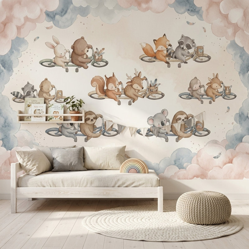 Papier peint sur fond blanc pour chambre d'enfant amovible, Non tissé, 200 po x 120 po