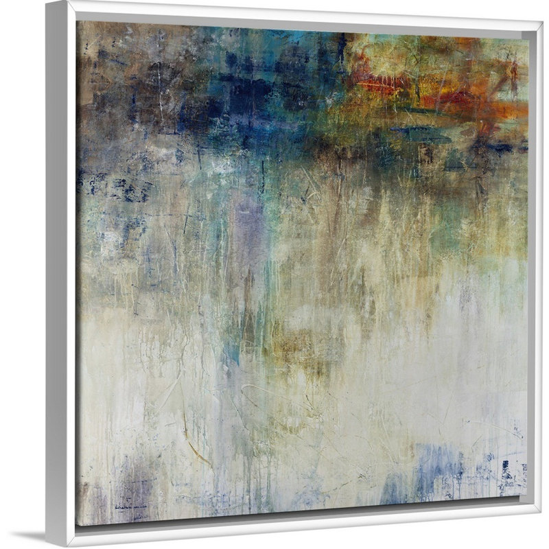 « crépuscule point », peinture sur toile, Cadre flottant blanc, H 13,7 po x l 13,7 po x P 1,75 po