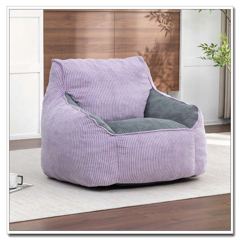 Comfy Corduroy Large Bean Bag Chairs with Armrests, Gray,Purple
