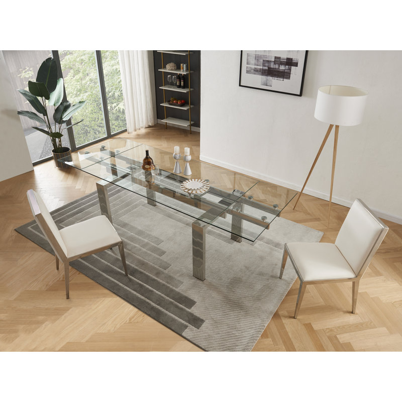 Azruddin Extendable Glass Top Metal Base Dining Table