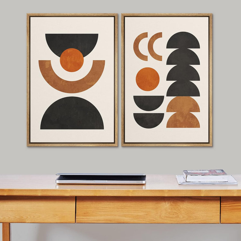 Art moderne bohème de style abstrait Mid-Century, Naturel, H 36 po x l 24 po