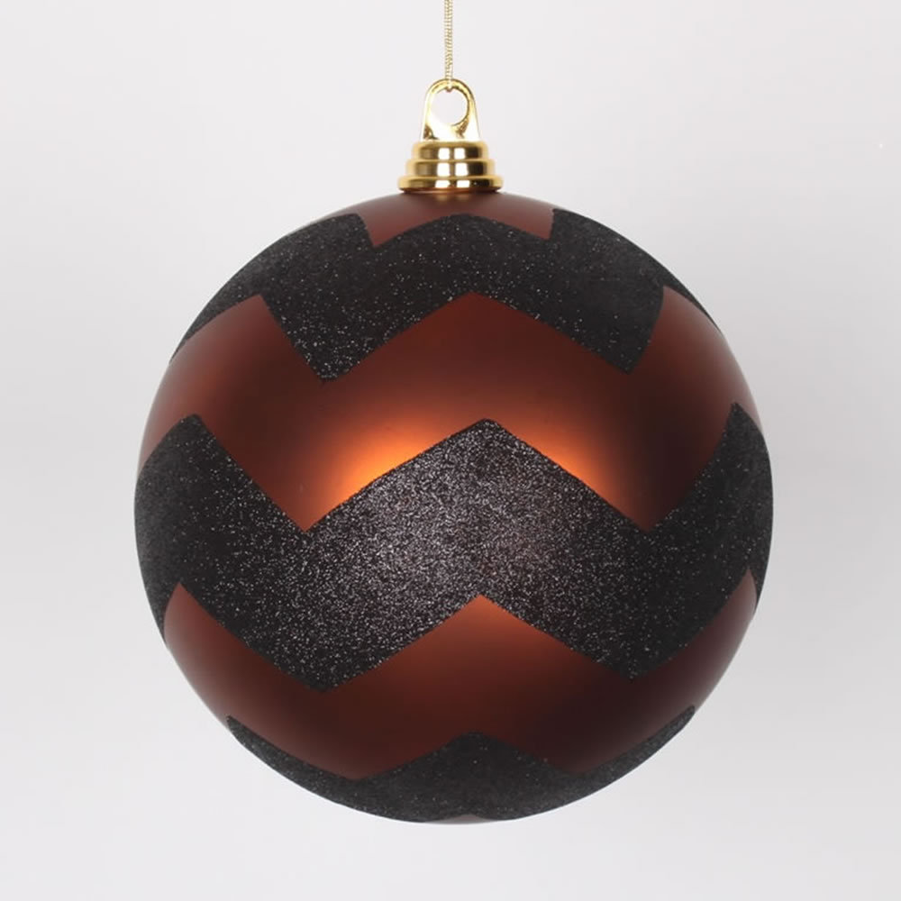 Chevron Shatterproof Christmas Ball Ornament, Copper Matte/Black, 4.75"H x 4.75" W x 4.75" D