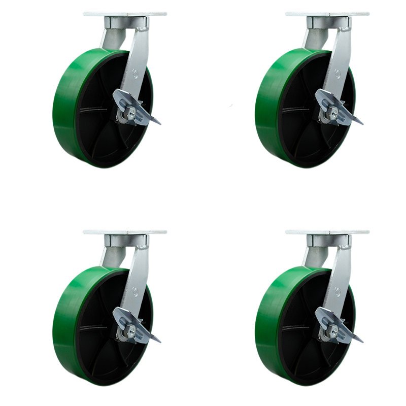 Roulettes en polyuréthane robuste sur fonte, Vert