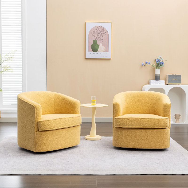 Fauteuil demi-tonneau pivotant rembourré, Polyester jaune