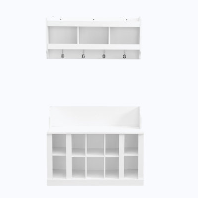 Shoe Storage Bench with Shelves and 4 Hooks