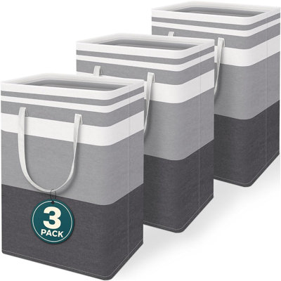 3-Pack Collapsible Laundry Basket Set – 75L Freestanding Laundry Hamper with Sturdy Handles, Foldable Clothes Storage Baskets for Bedroom, Bathroom, Laundry Room, Grey
