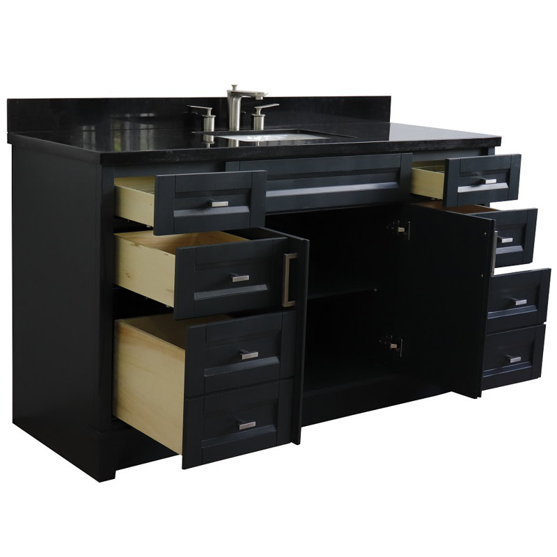 Dagh 61'' Single Bathroom Vanity with Top, Black Galaxy Granite