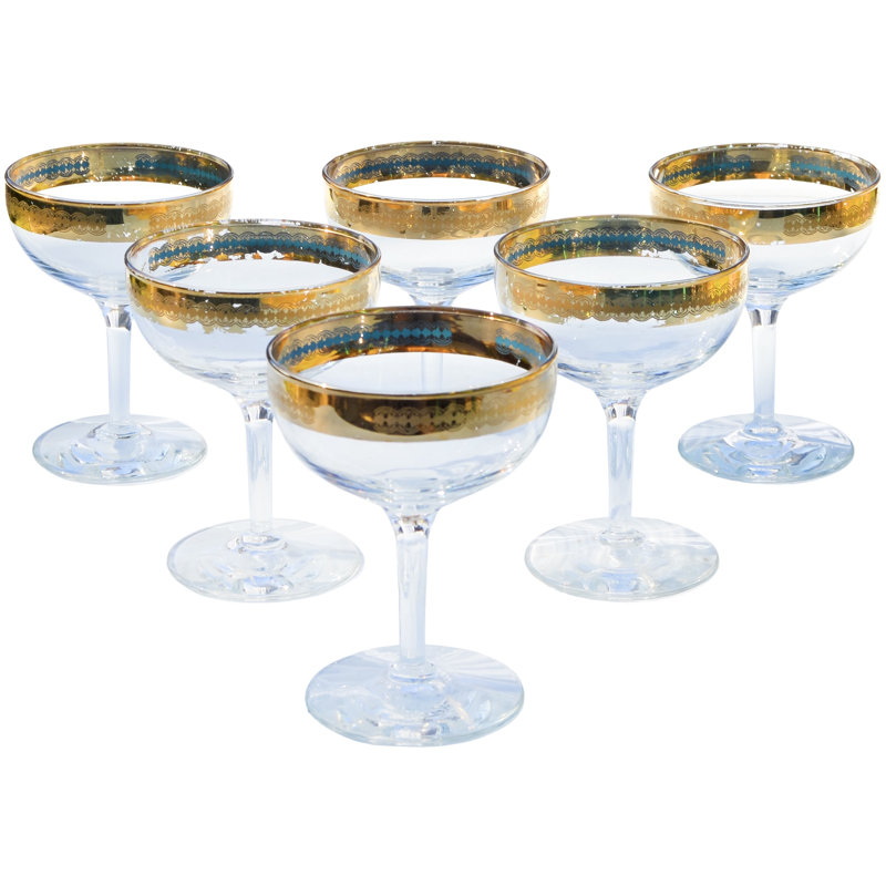 Verre à pied Mid-Century fabriqué à la main bleu et doré
