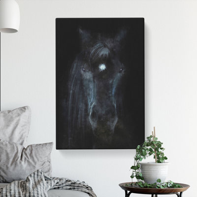Black Horse In The Shadows - Wrapped Canvas